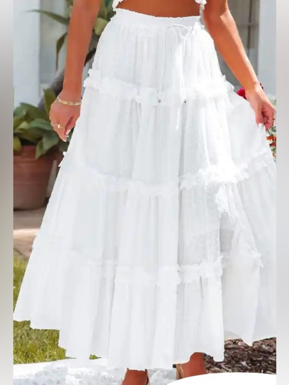 NWOT Vici Off White Tiered Midi Skirt with Drawstring Waist - Picture 2 of 8